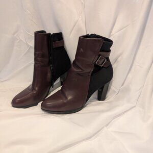 Alfani burgundy and black velvet suede heeled ankle boots, 8.5